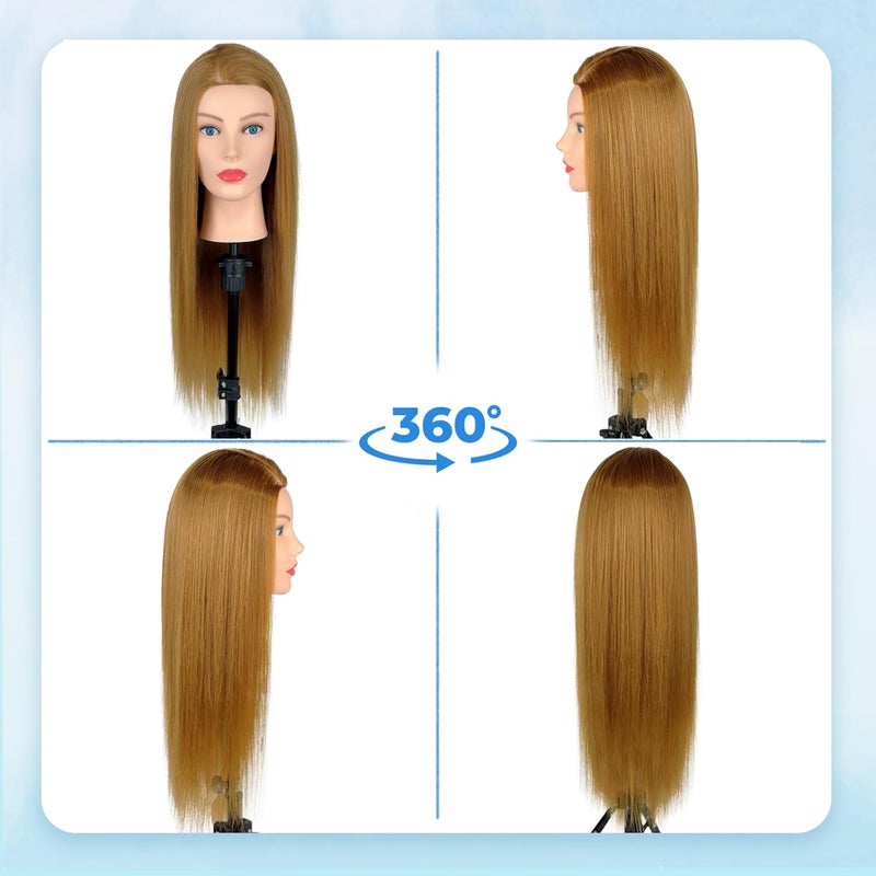 Firstwon Mannequin Head Human Hair, 80% Real Hair Cosmetology Manikin Doll Head with Tripod Stand for Hairdresser Practice Styling Braiding &Table Clamp （#27 with Tripod Set) - Image 5